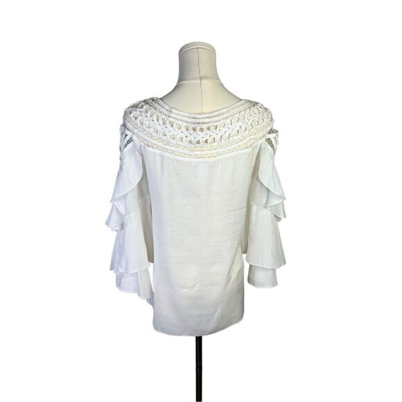 Esley top women’s size small white cutout loose fit with ruffled long sleeves - Picture 2 of 9